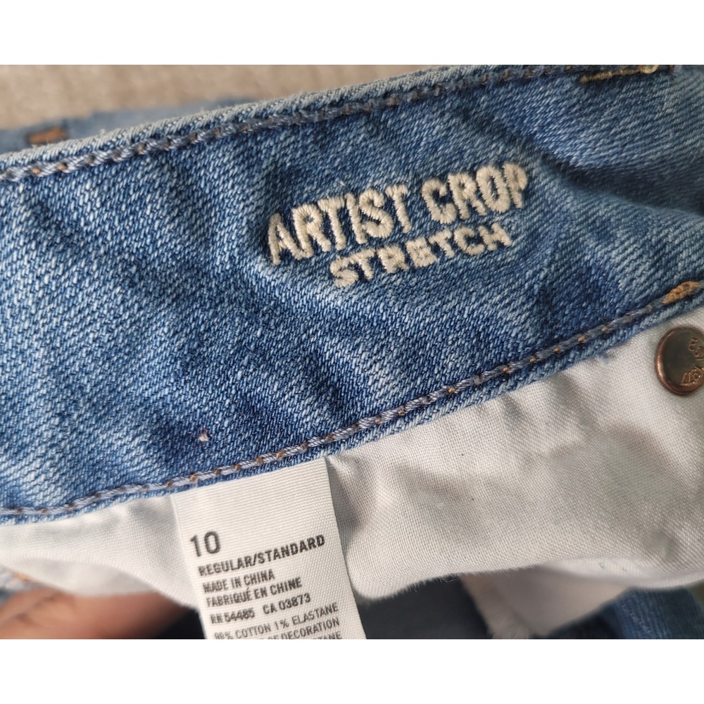 American Eagle Artist Crop Women Blue Distressed Stretch Denim Jeans 10 - Picture 9 of 12